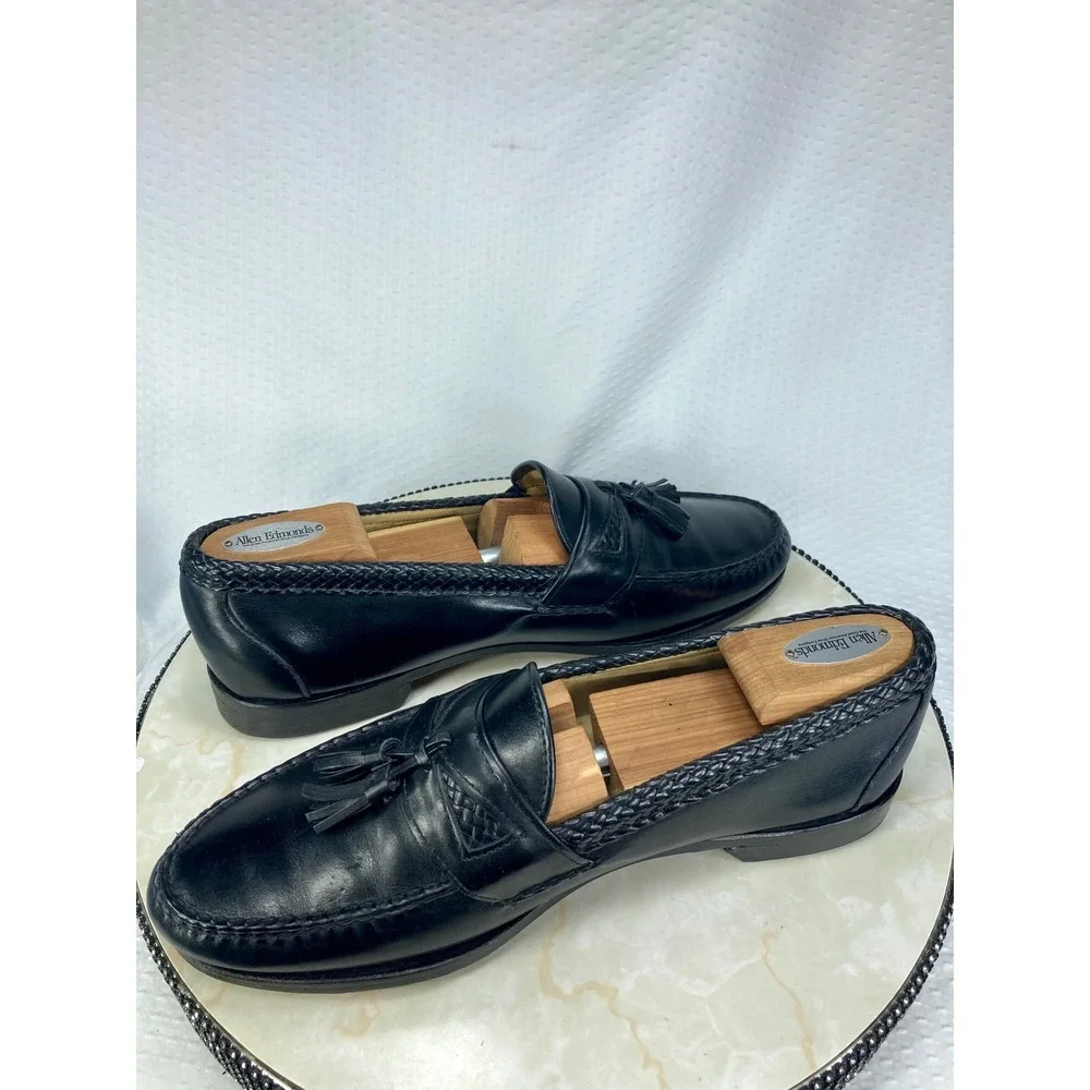 Allen Edmonds Maxfield Braided Tassel Loafers Men 11 Black Leather Classic Shoes